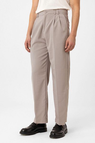 Antioch Beige Double Pleated Baggy Fit Men's Trousers