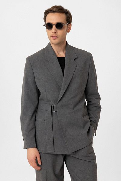 Antioch Gray Belted Relax Fit Men's Blazer Jacket
