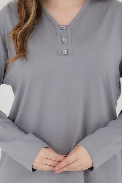 Fresh&Moda بلوزة نسائية من القطن الممشط برقبة على شكل حرف V مقاس كبير من الليكرا للأم في منتصف العمر