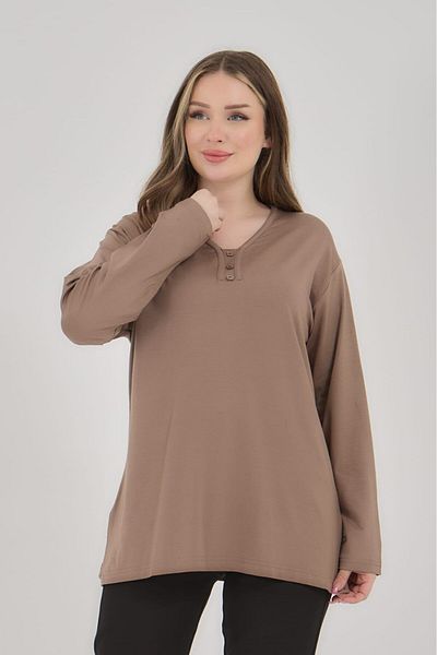 Fresh&Moda Women's V-Neck Lycra Large Size Middle Age Mother Combed Cotton Blouse