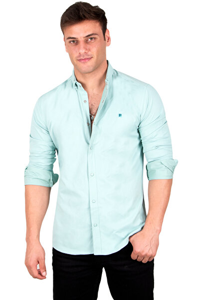 Rizz up Men's Mint Green Snap Button Knitted Fabric Slim Fit Lycra Shirt 2300413