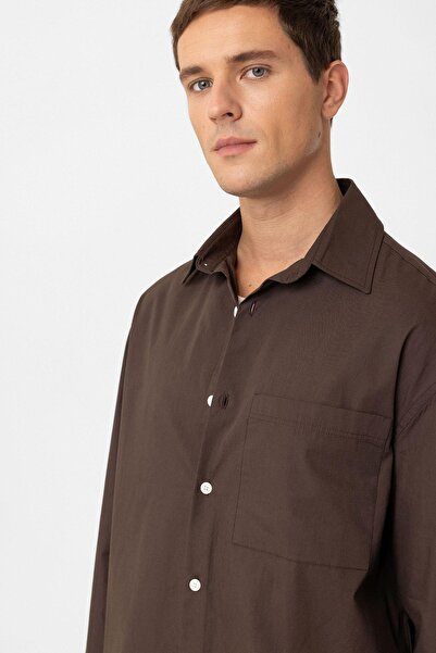 Antioch Brown Cotton Relaxed Men's Shirt