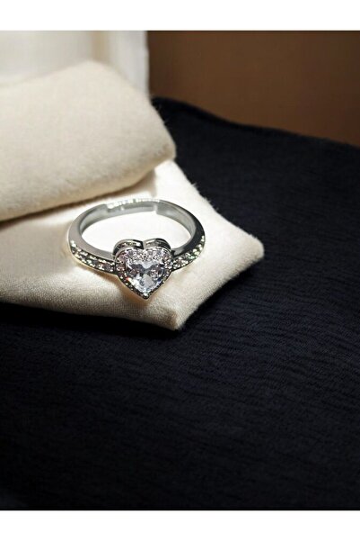 staınless steel Adjustable Heart Ring with Zircon Stone – Silver Color Steel Elegance