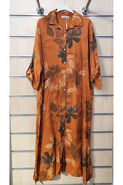 Park Moda Rochie cămașă de in Model frunze