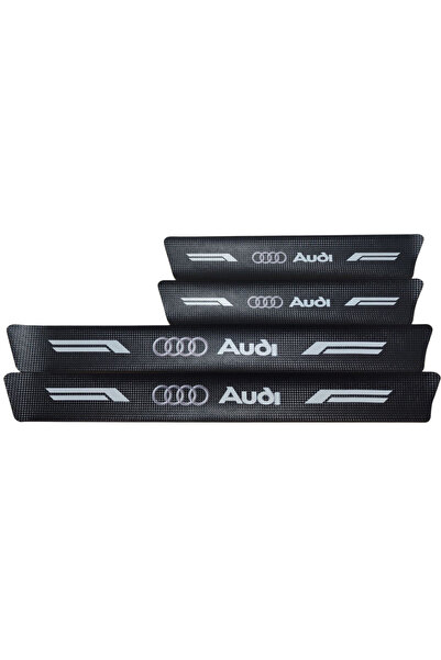 Rukye Shop Audi Logolu Karbon Kapı Eşiği Koruyucu Bant Folyo 4'lü Set