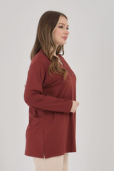 Fresh&Moda Women's V-Neck Lycra Large Size Middle Age Mother Combed Cotton Blouse