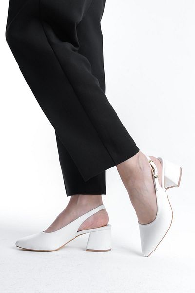 Bak Store White Patent Leather Gold Buckle Detailed Women's Thick Heeled Shoes