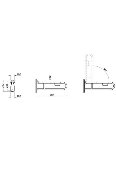 VitrA 80 Cm Chrome Folding Grab Bar And Toilet Paper Holder For People With Disabilities