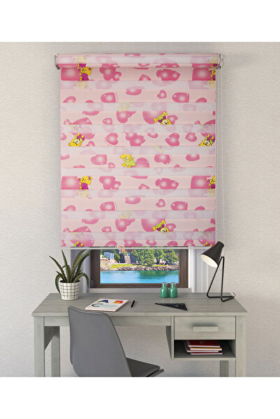 Kidmex Pembe Ayıcıklı Zebra Stor Çocuk Odası Perde