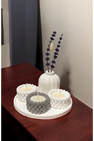 Genel Markalar Dekoratif Örgü Tasarımlı Tealight Mum Seti (Premium Altlık Hed...