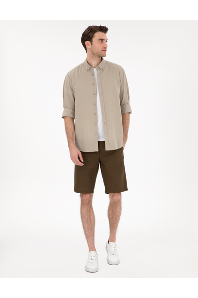 Pierre Cardin Haki Keten Karışımlı Regular Fit Uzun Kollu Gömlek 50303388-VR027