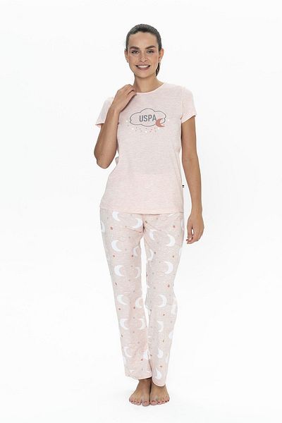 U.S. Polo Assn. U.S. Polo Assn. 20075 Women's Short Sleeve Bicycle Collar Pajama Set-Pinkmelange