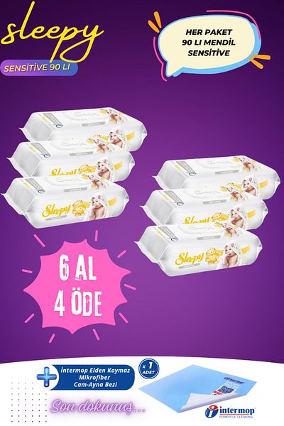 Sleepy Sleepy Sensitive Wet Wipes Buy 6 Get 4, 90's Intermop Sensitive Surface and Glass Mirror Gift
