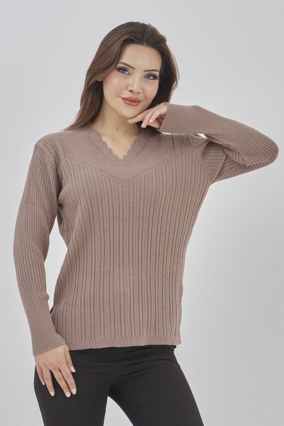 Fresh&Moda Γυναικείο πλεκτό ελαστικό χειμωνιάτικο πουλόβερ μαμάς με μακρυμάνικο λαιμόκοψη