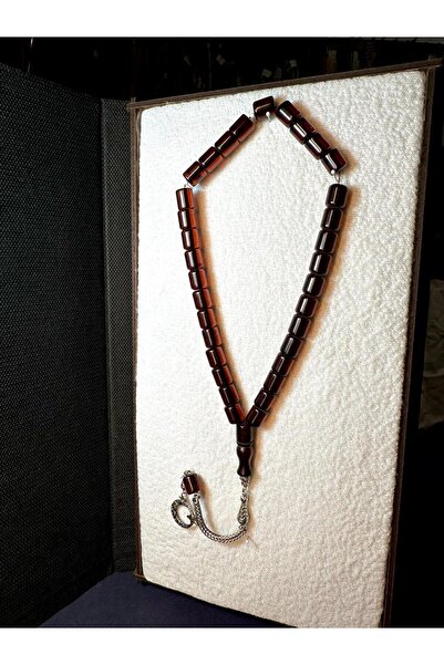 Anemore Collection سبحة من خشب العنبر بلون بوردو/لون العسل بقطع كبسولي T-116