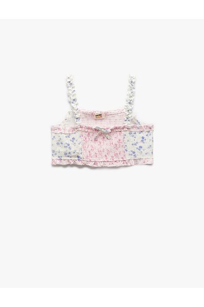 Koton Square Neck Ribbon Detailed Gimped Viscose Crop Blouse