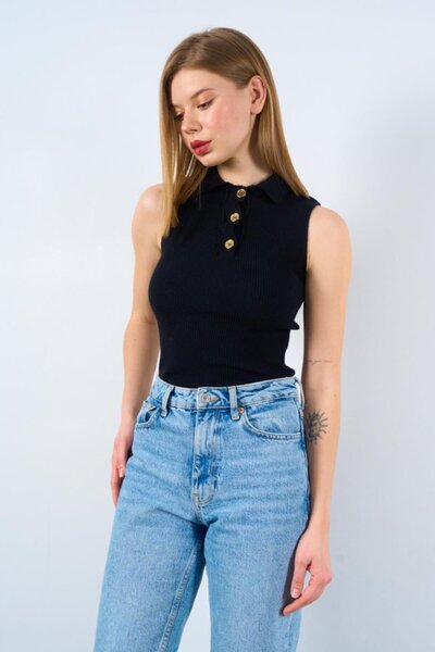 etol textile Buttoned Knitwear Undershirt - Black
