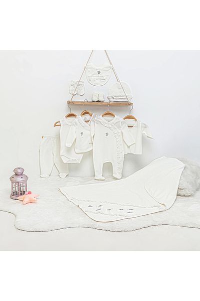 İmaj Newborn White Lace Butterfly Baby Girl 10-Piece Hospital Release 100% Cotton, Antiallergic Bodysuit Set
