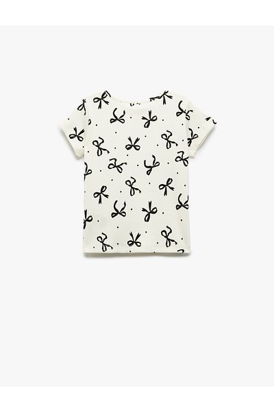 Koton Bow Pattern Short Sleeve Crew Neck Cotton T-Shirt