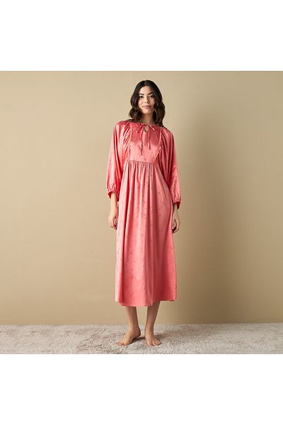 FAV Jacquard Night Gown with Tie-Ups and 3/4 Sleeves