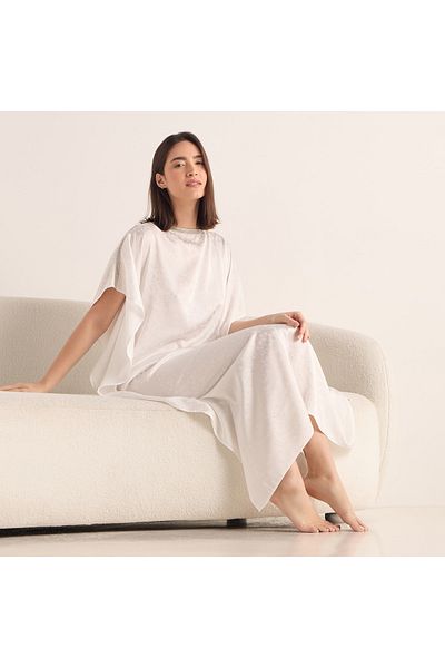 FAV Textured Kaftan Night Gown with Boat Neck
