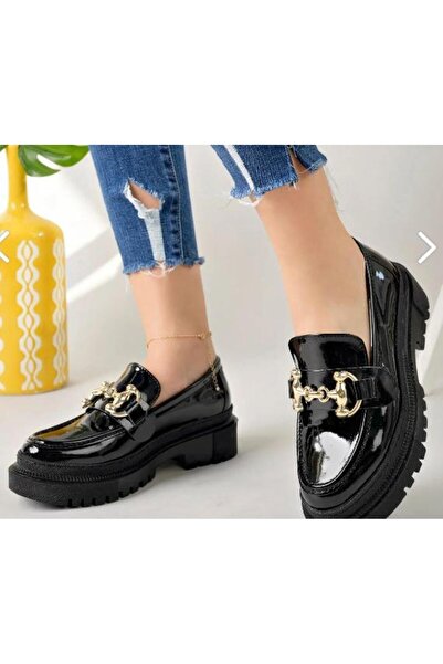 BeBeQ Store Togga Чорні шкіряні туфлі-лофери з пряжкою для жінок