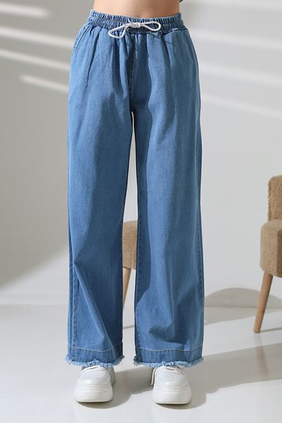 ensade Wide Leg Elastic Waist Denim Trousers