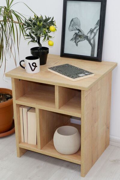 FURNİQO Furniqo KM-2 Komodin, Yan Sehpa, Safir Meşe