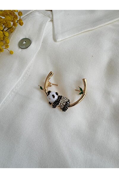 Retrobird Tasarım Broş Yaka İğnesi Kadın Siyah-Beyaz