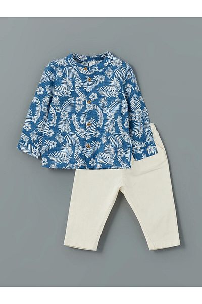 LC Waikiki Lcw Baby Blue Prevailing Collar Baby Boy Shirt and Pants 2Pcs