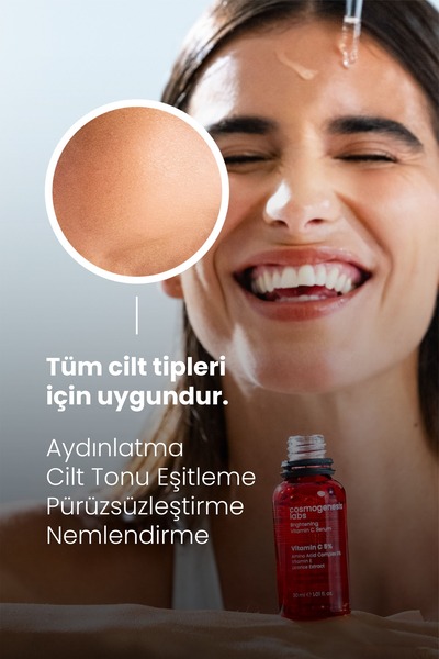Cosmogenesis Labs C Vitamini Serum 30ml – Aydınlatıcı, Pürüzsüzleştirici, Ince Çizgi Azaltıcı Vegan (%5 VİTAMİN C)