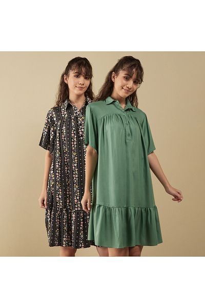 FAV Set of 2 - Tiered Sleepshirt with Collared Neckline and Button Closure