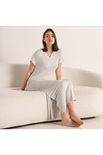 FAV All-Over Print Night Dress with V-neck and Short Sleeves