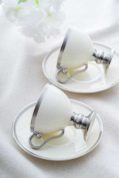 ACAR Hxf-06551 Thelma Silver Off White 6 Coffee Cup Set