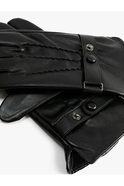 Koton Faux Leather Gloves with Snap Button Detail