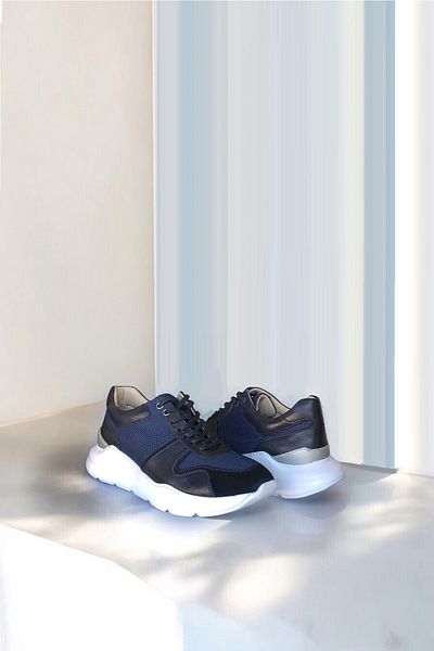 DOKA Men's Sneakers 950702   Leather - Linen Navy Blue