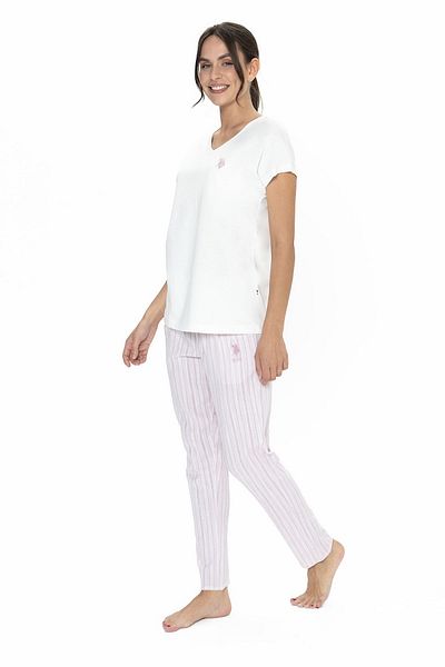 U.S. Polo Assn. يو اس بولو اسن. طقم بيجامة نسائي 20019 بأكمام قصيرة ورقبة على شكل حرف V- إكرو