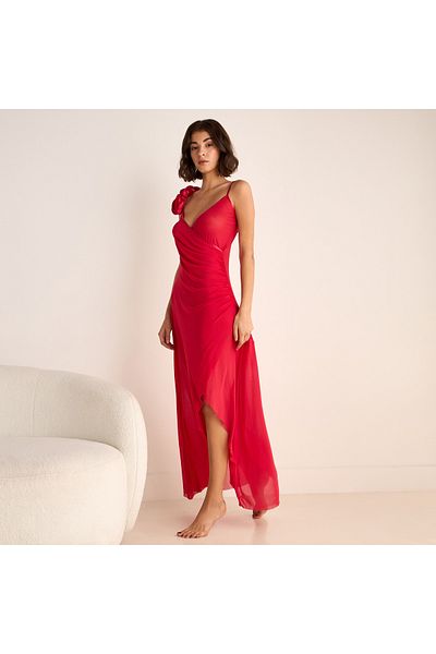 FAV Flower Applique Sheer Strappy Night Gown