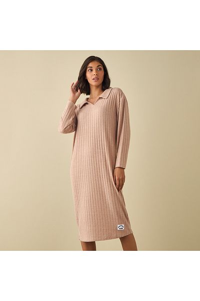 FAV Ribbed Collared Sleepshirt with Long Sleeves