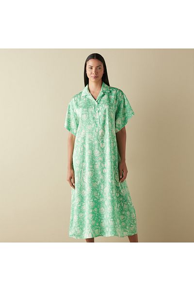 FAV All-Over Print Collared Night Gown with Short Sleeves