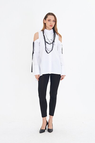 LAMANTE OMUZ DETAYLI BEYAZ TASARIM GÖMLEK