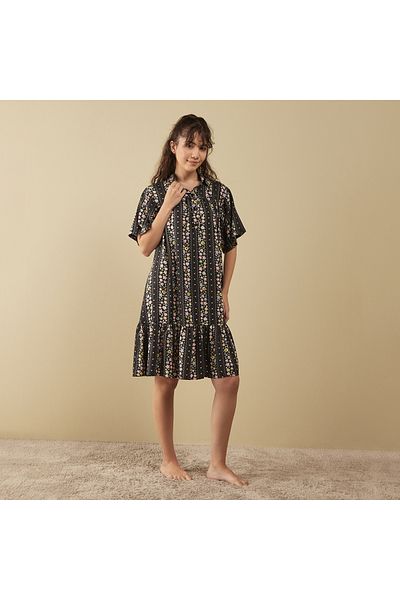 FAV Set of 2 - Tiered Sleepshirt with Collared Neckline and Button Closure