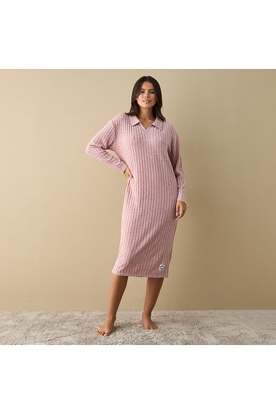 FAV Ribbed Long Sleeves Sleepshirt with Applique Detail