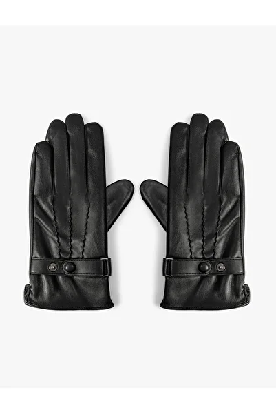 Koton Faux Leather Gloves with Snap Button Detail