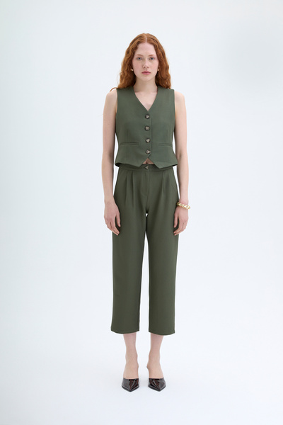 Quzu Khaki Jogger Pants - Double Pleated