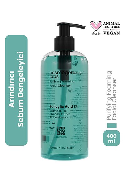 Cosmogenesis Labs 400ml Vegan Oil-Acne Facial Cleansing Gel - Anti-Acne Purifying (1% Salicylic Acid)