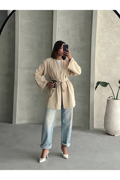 İLKCET MODA Γυναικείο κιμονό από ύφασμα Poplin Oversize