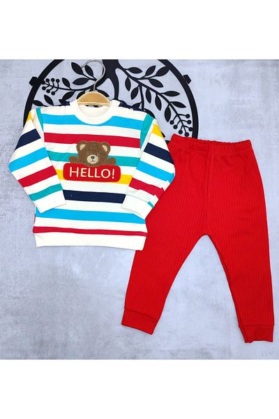 Kerimino Cotton Combed Bear Striped Baby Set