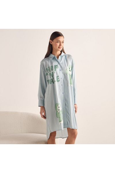 FAV Chip and Dale Print Sleep Shirt with Collar and Long Sleeves