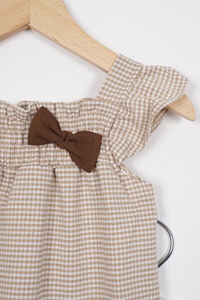 zepkids Turtleneck Zero Sleeve Skittle Shoulder Detailed Beige Colored Girl's Tights Set